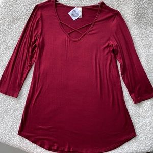 Burgundy Blouse with Cross-Cross Neck NWT Size Medium